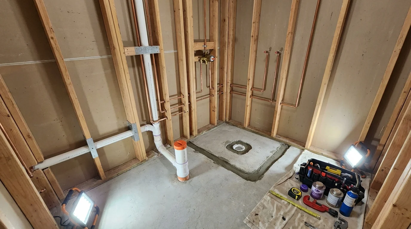 Bathroom rough-in plumbing during remodel by Johns Plumbing LLC in Hot Springs National Park