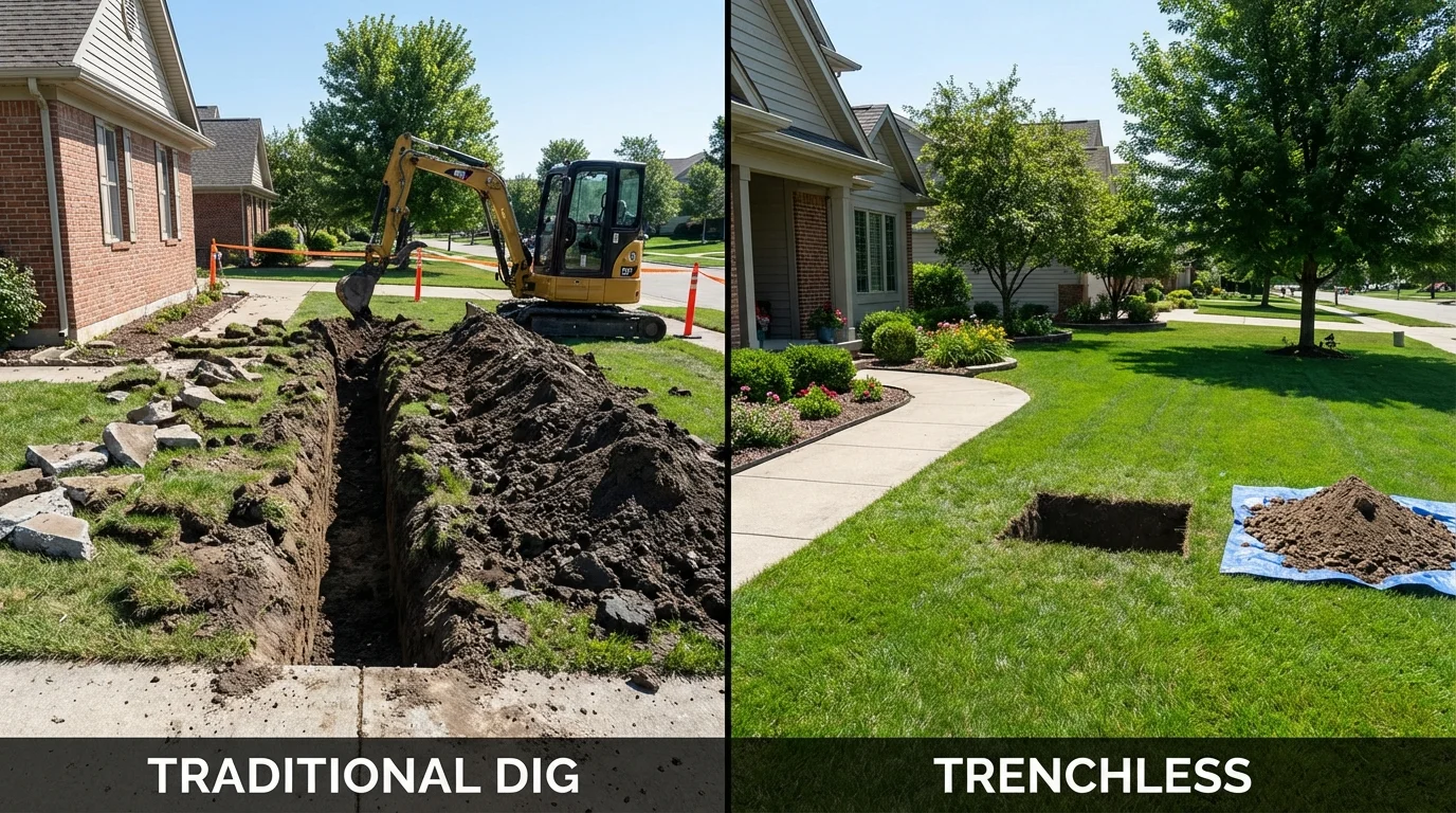 Trenchless sewer repair with minimal yard damage versus traditional excavation in Hot Springs National Park, AR